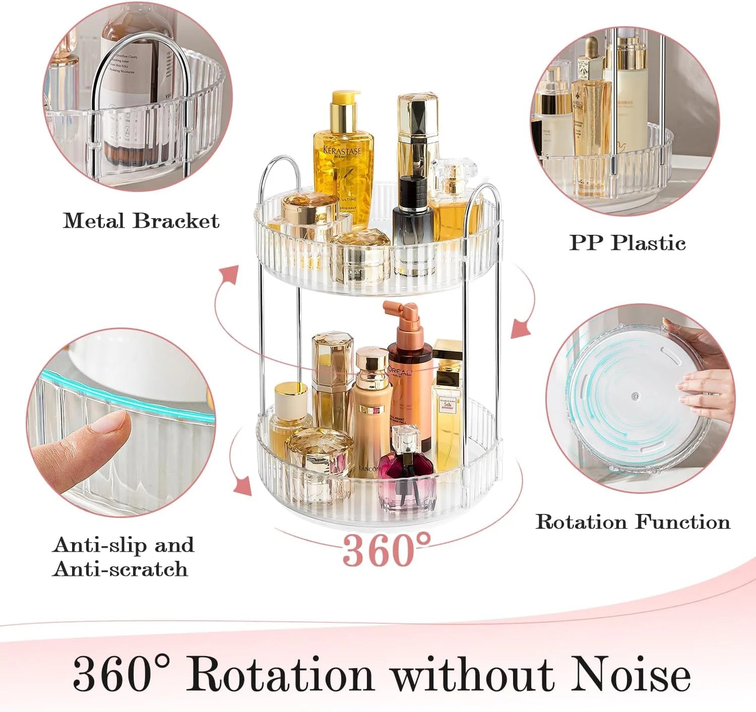 Rotating Makeup Organizer, 360° Spinning Makeup Storage Holder Rack, Dresser Bathroom Organizer Countertop, Large Capacity Perfume Skincare