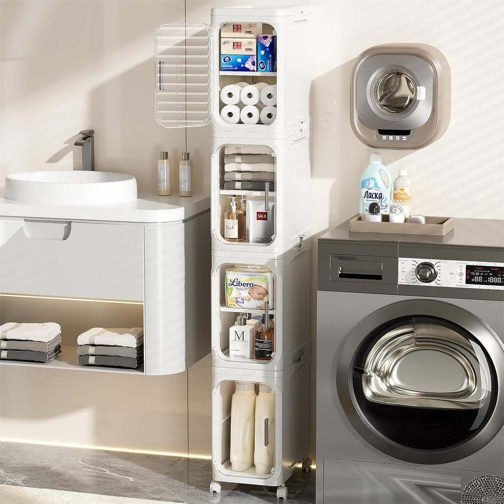 narrow bathroom storage cabinet with wheels