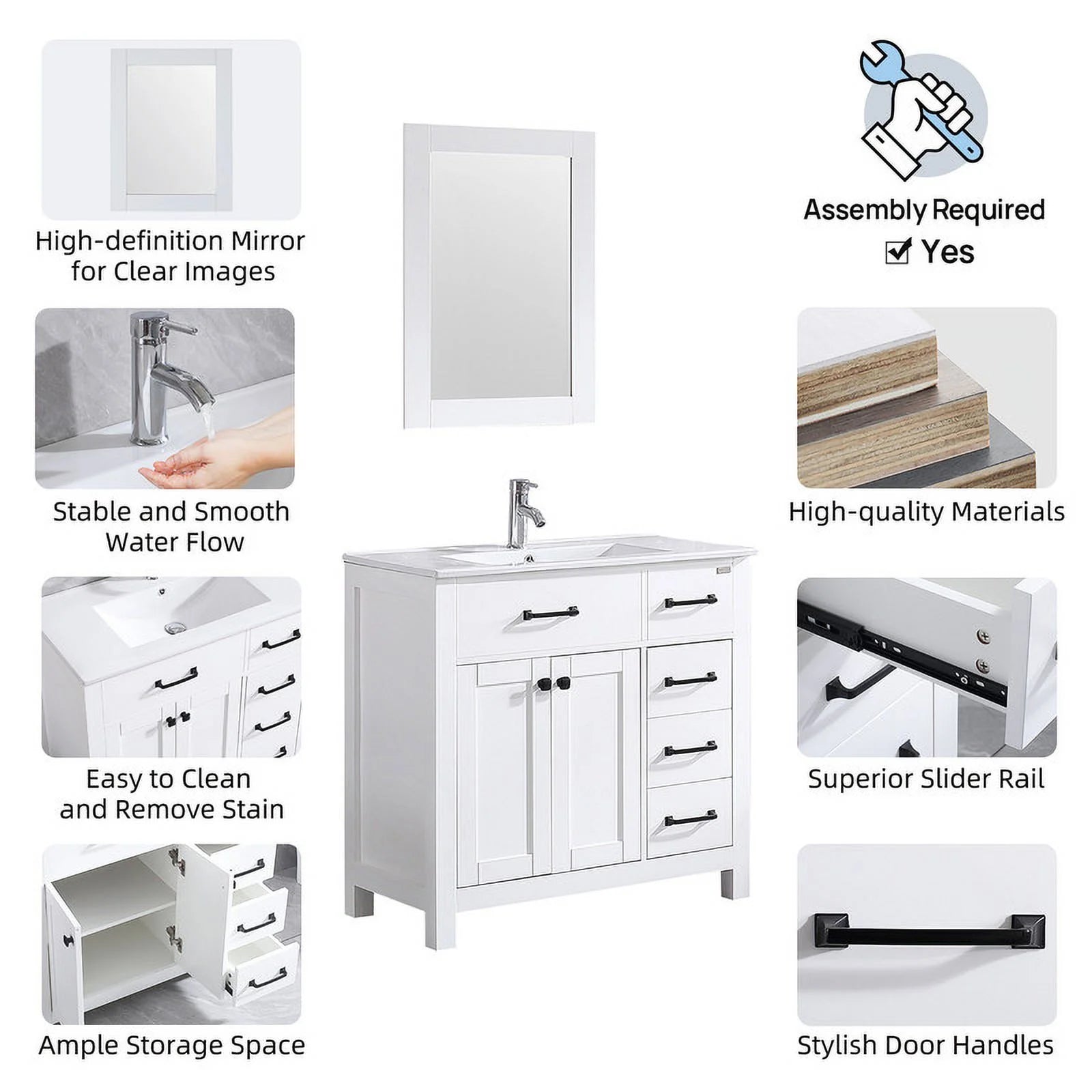 Modern Bathroom Vanity with Sink Top & Storage Cabinet