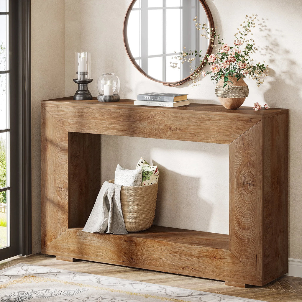 Farmhouse Console Table, 47-Inch Wood Storage Entryway Accent Table, Brown