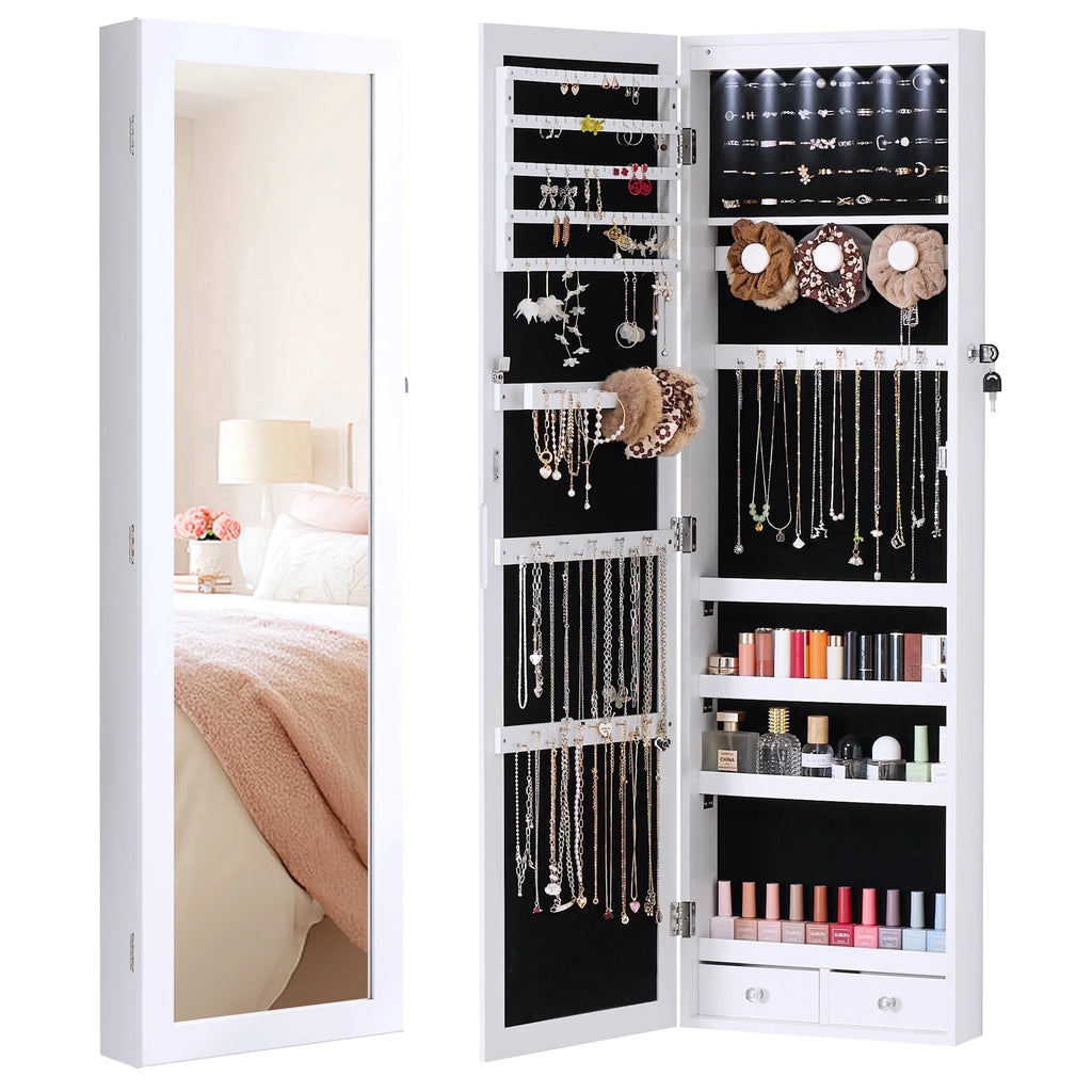 Jewelry Cabinet Mirror Full Length LED Wall Mounted Organizer