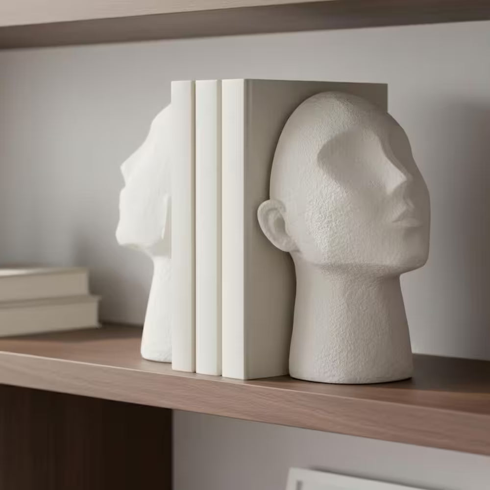white resin sculptural bookends set of 2