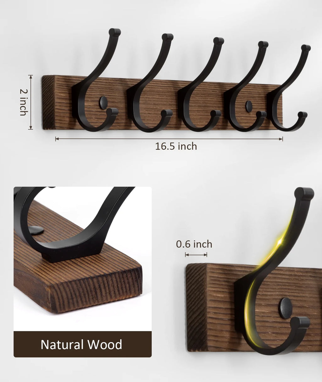 1 Pack Coat Rack Wall Mount, Wood Wall Hooks for Hanging, Wooden Coat Hooks Wall Mount, Entryway Hat Rack Wall Hanger Hooks for Hanging Coat Bag and Towel
