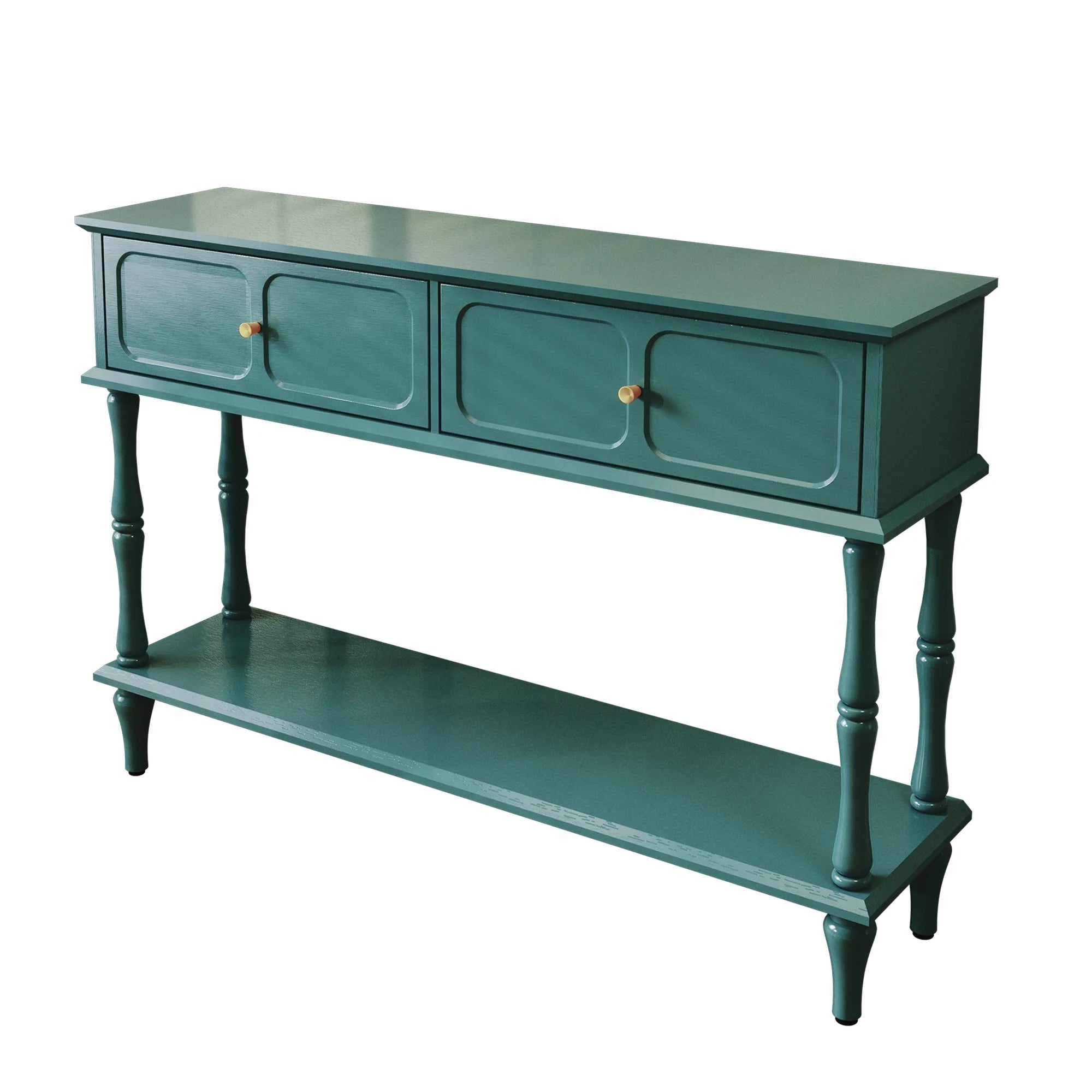 47" Mid Century Console Table, Aged Finish Entryway Table with Storage Shelf for Hallway, Green