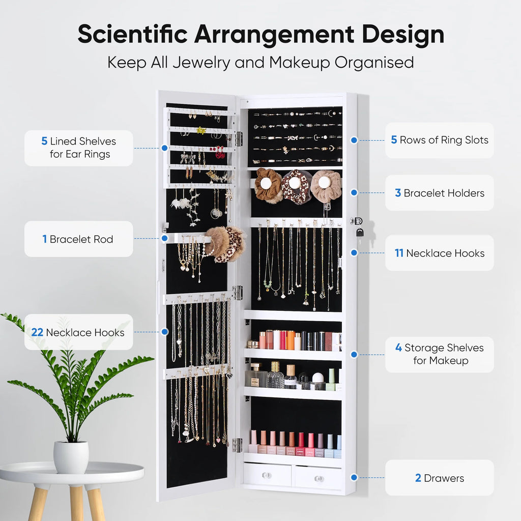 Jewelry Cabinet Mirror Full Length LED Wall Mounted Organizer