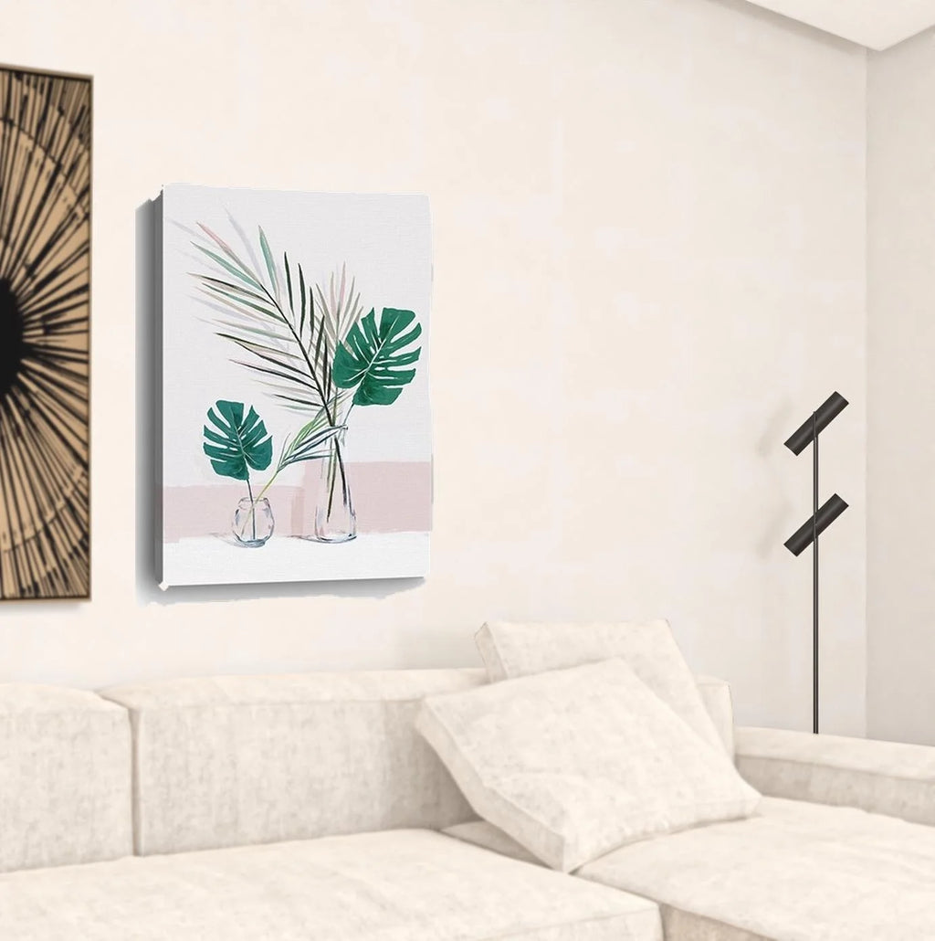 Green Foliage Canvas Wall Art – Pink Botanical Wall Decor