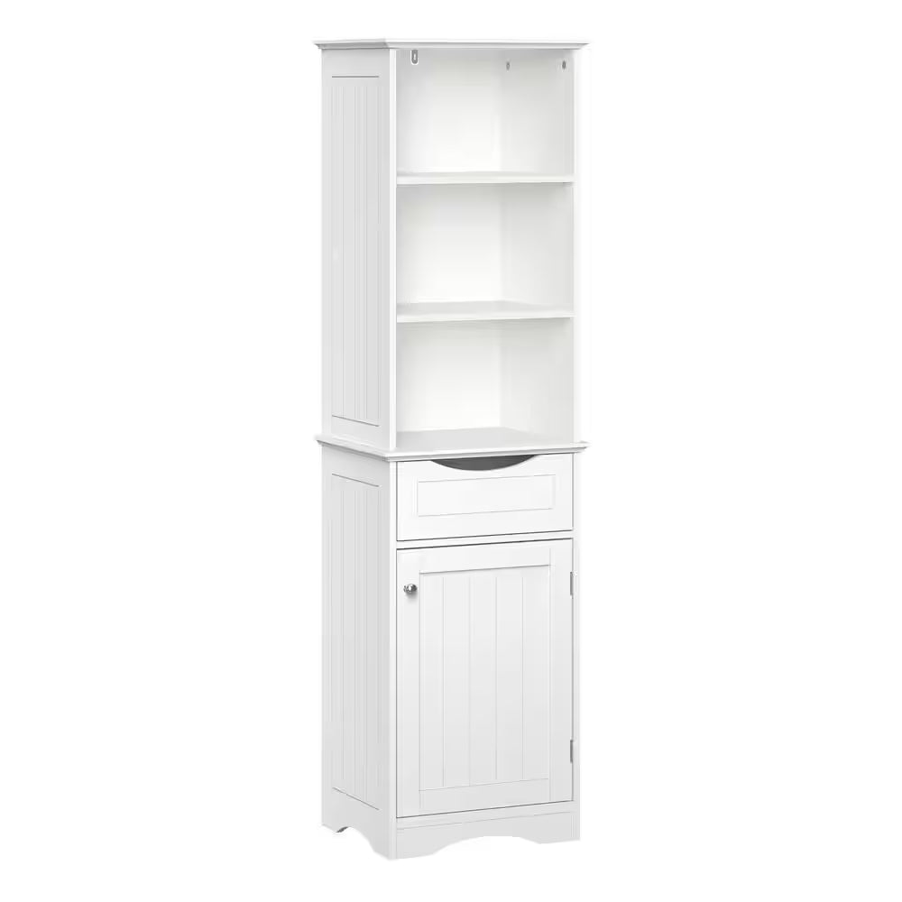 Bathroom Linen Cabinet Tall White Storage Organizer with Drawer