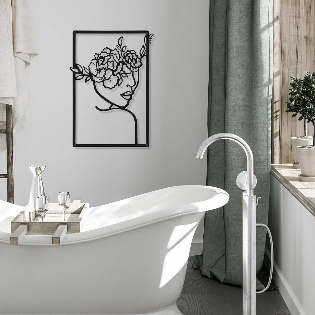 3 Pieces Metal Minimalist Abstract Woman Wall Art Line Drawing Wall Art Decor Single Line Female Home Hanging for Kitchen Bathroom Living Room