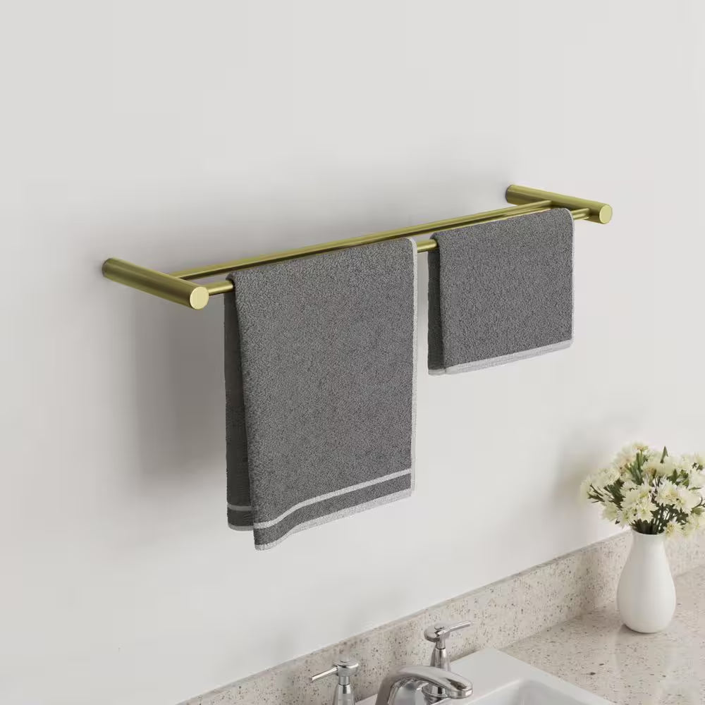 23.62-Inch Modern Wall Mounted Bathroom Towel Bar Stainless Steel Bath Accessory Double Towel Bar in Gold