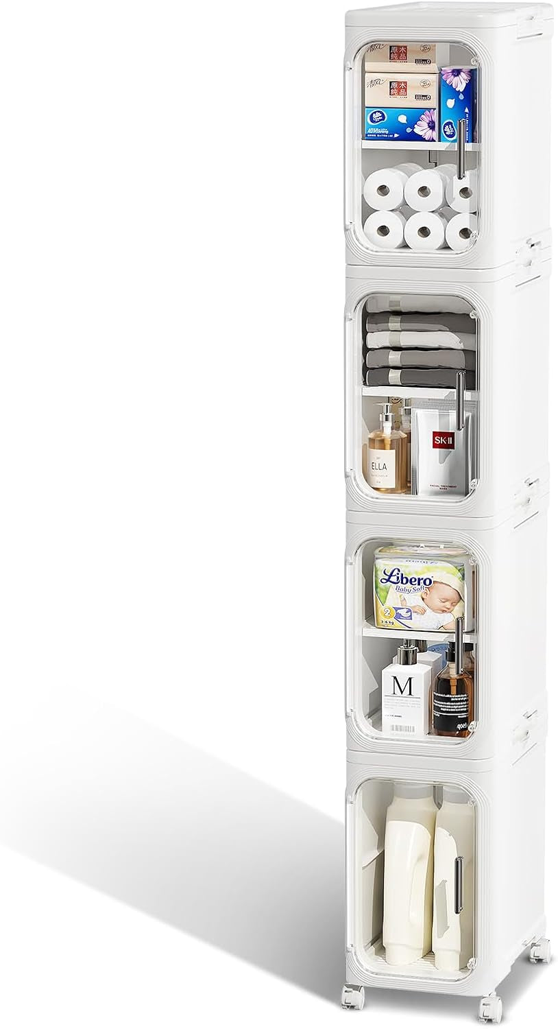 narrow bathroom storage cabinet with wheels