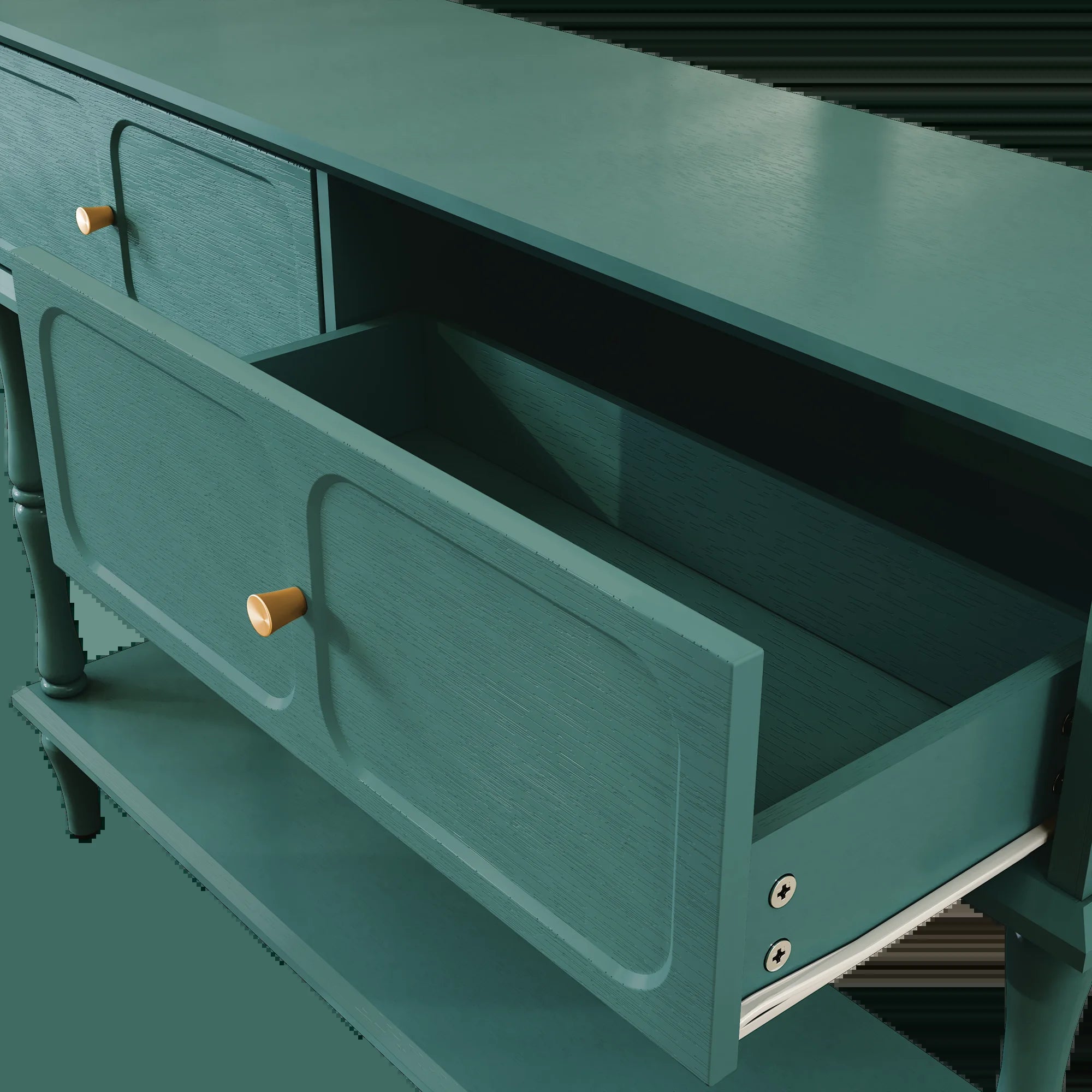 47" Mid Century Console Table, Aged Finish Entryway Table with Storage Shelf for Hallway, Green