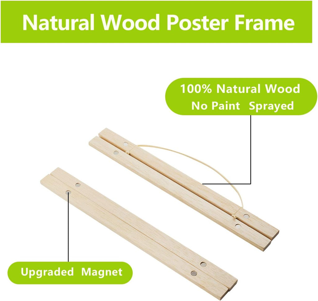 20 Inch Wide Magnetic Poster Hanger, Wood Frame for Posters, Prints, Photos, Pictures, Maps, Scrolls, Artwork - Wall Hanging