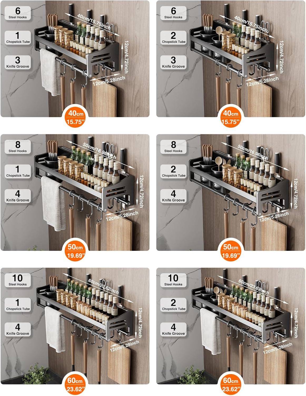 Utensil Hanger, Wall Mounted Kitchen Rail with Hooks, Waterproof Hooks for Kitchen Utensils, Easy Installation without Drilling (23.6 Inches, Cup, 1)