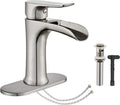 Brushed Nickel Bathroom Faucet,  Waterfall Bathroom Faucet Pop up Drain, Single Hole Bathroom Faucet, Single Handle Bathroom Sink Faucet, Bathroom Faucets Brushed Nickel, Vanity Sink Faucet