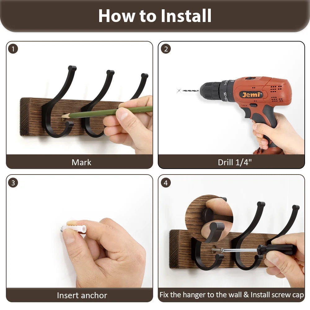 1 Pack Coat Rack Wall Mount, Wood Wall Hooks for Hanging, Wooden Coat Hooks Wall Mount, Entryway Hat Rack Wall Hanger Hooks for Hanging Coat Bag and Towel