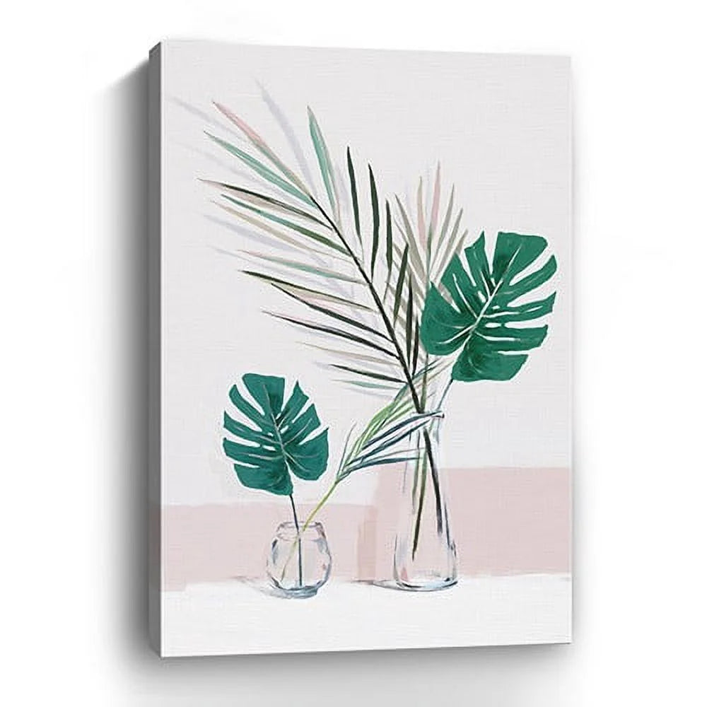 Green Foliage Canvas Wall Art – Pink Botanical Wall Decor