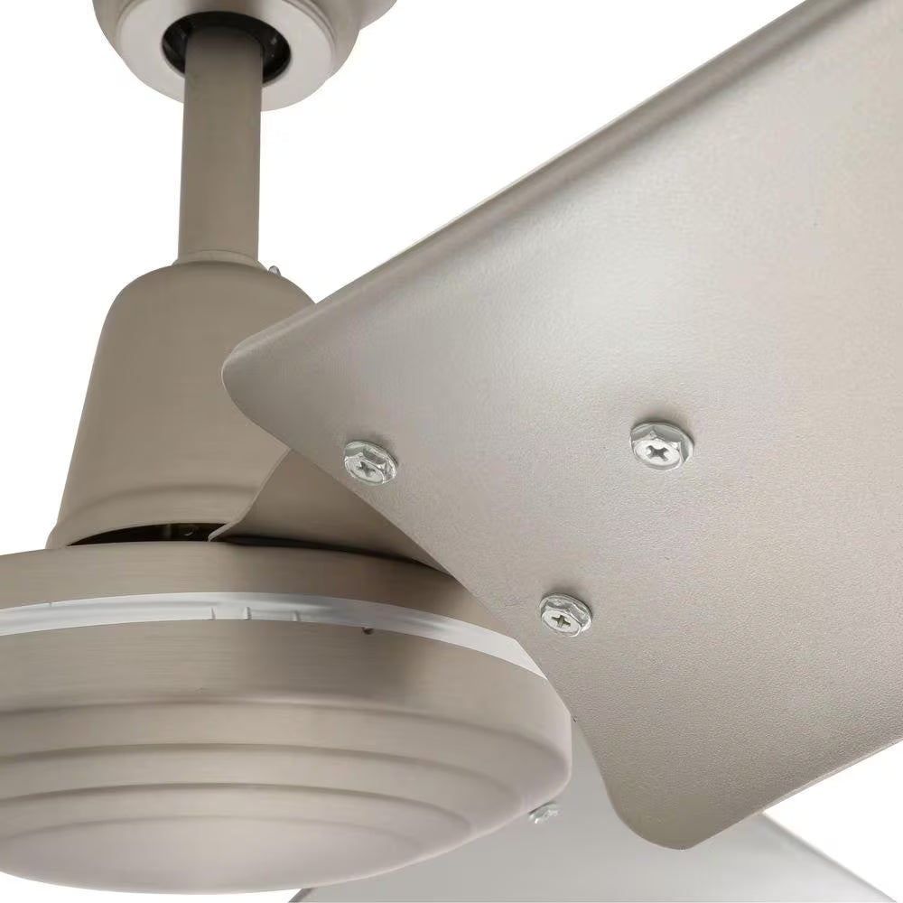 Industrial 60 In. Indoor/Outdoor Brushed Steel Ceiling Fan with Wall Control, Downrod and Powerful Reversible Motor