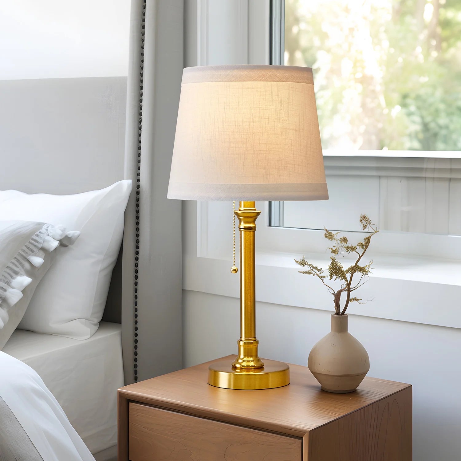19.5" Gold Modern Table Lamp for Living Room Bedroom Nightstands Bedside Lamps Metal