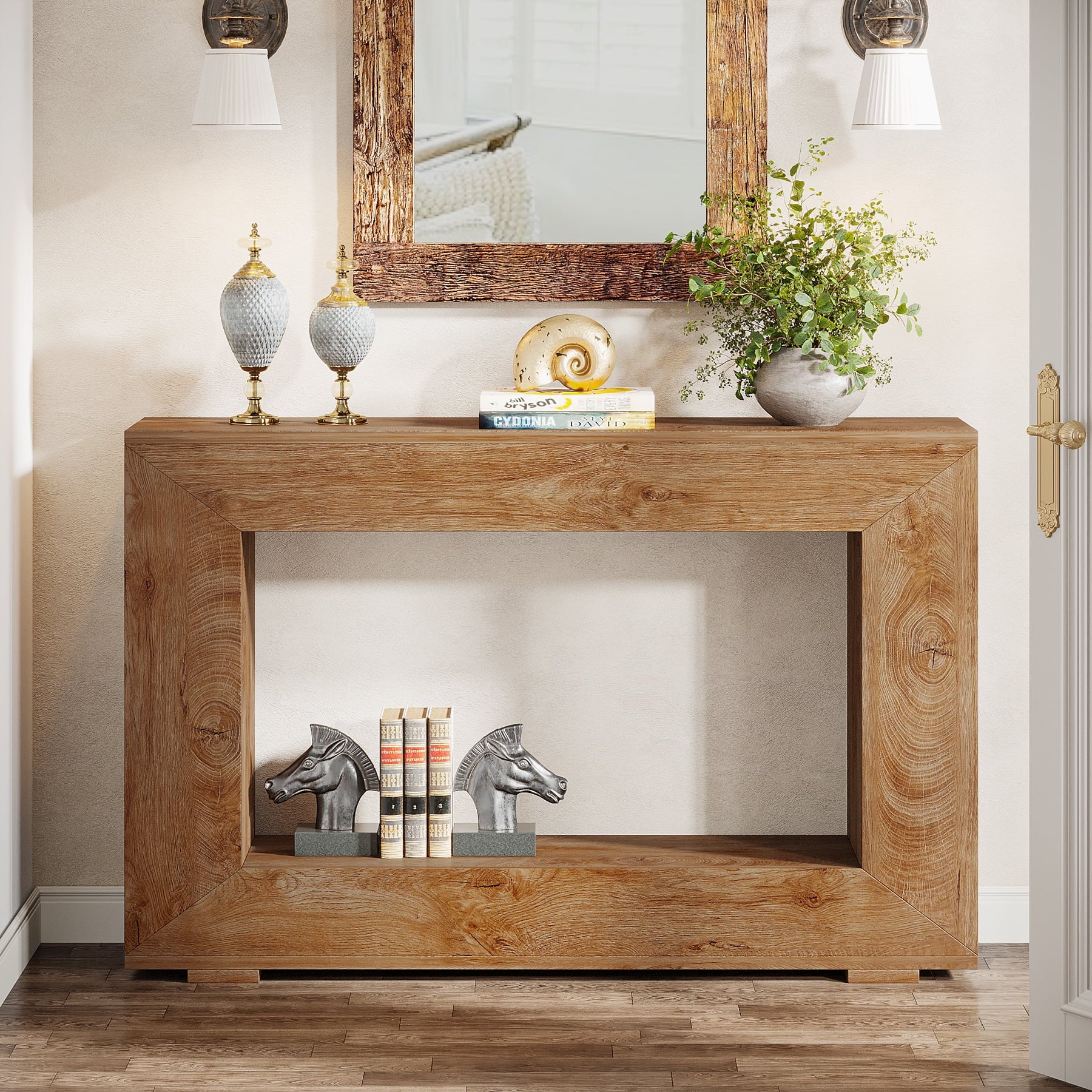 Farmhouse Console Table, 47-Inch Wood Storage Entryway Accent Table, Brown