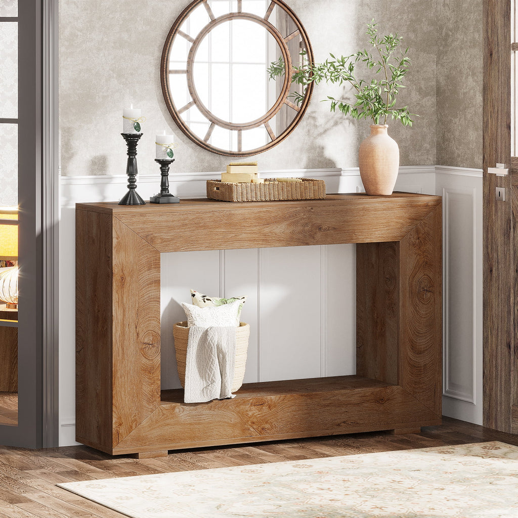 Farmhouse Console Table, 47-Inch Wood Storage Entryway Accent Table, Brown