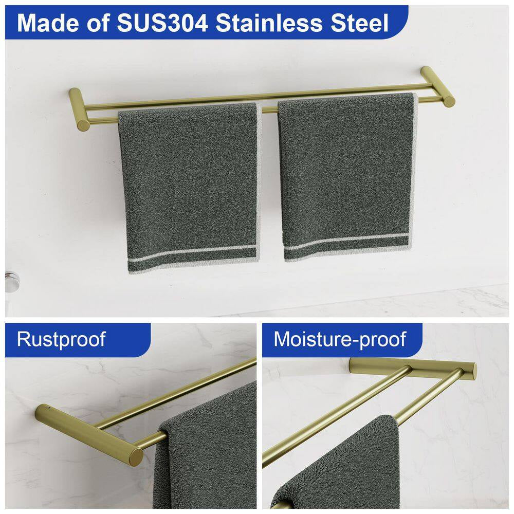 23.62-Inch Modern Wall Mounted Bathroom Towel Bar Stainless Steel Bath Accessory Double Towel Bar in Gold