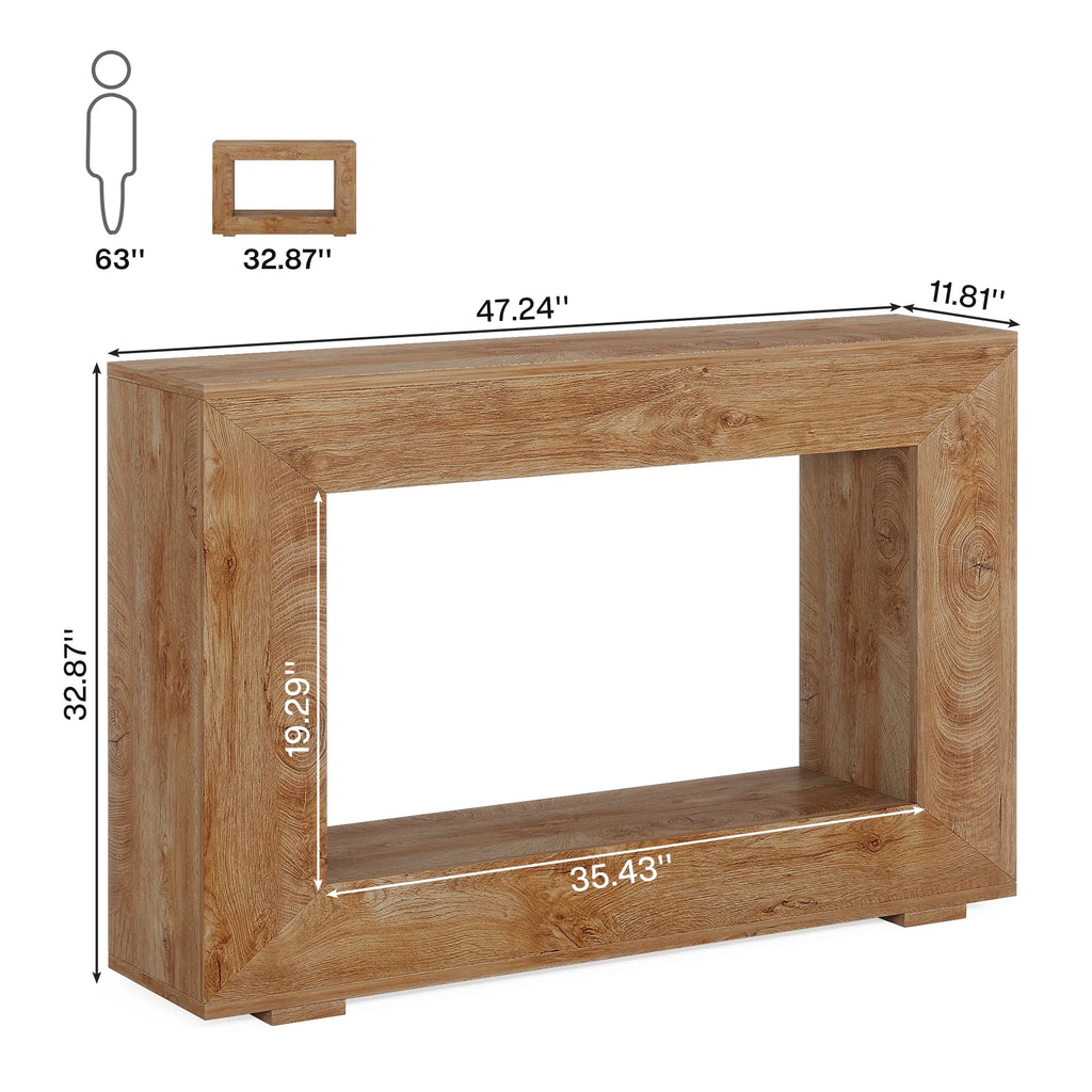 Farmhouse Console Table, 47-Inch Wood Storage Entryway Accent Table, Brown