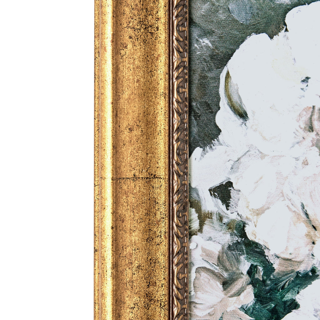 Spring Beauty White Floral Wall Art – Brush Texture Print in Antique Gold Frame – Elegant Flower Art, 16X20