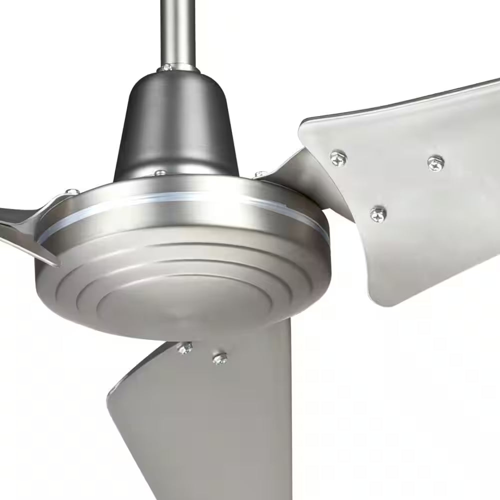 Industrial 60 In. Indoor/Outdoor Brushed Steel Ceiling Fan with Wall Control, Downrod and Powerful Reversible Motor