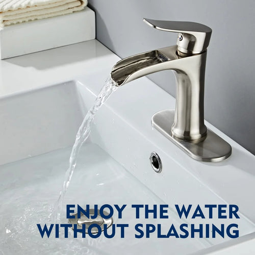 Brushed Nickel Bathroom Faucet,  Waterfall Bathroom Faucet Pop up Drain, Single Hole Bathroom Faucet, Single Handle Bathroom Sink Faucet, Bathroom Faucets Brushed Nickel, Vanity Sink Faucet