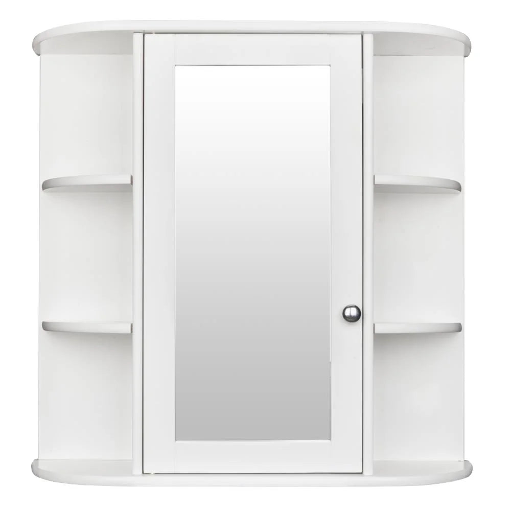 Wooden Bathroom Medicine Cabinet with Mirror Door & 8 Shelves, Wall Mounted Storage Organizer, White