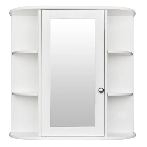 Wooden Bathroom Medicine Cabinet with Mirror Door & 8 Shelves, Wall Mounted Storage Organizer, White