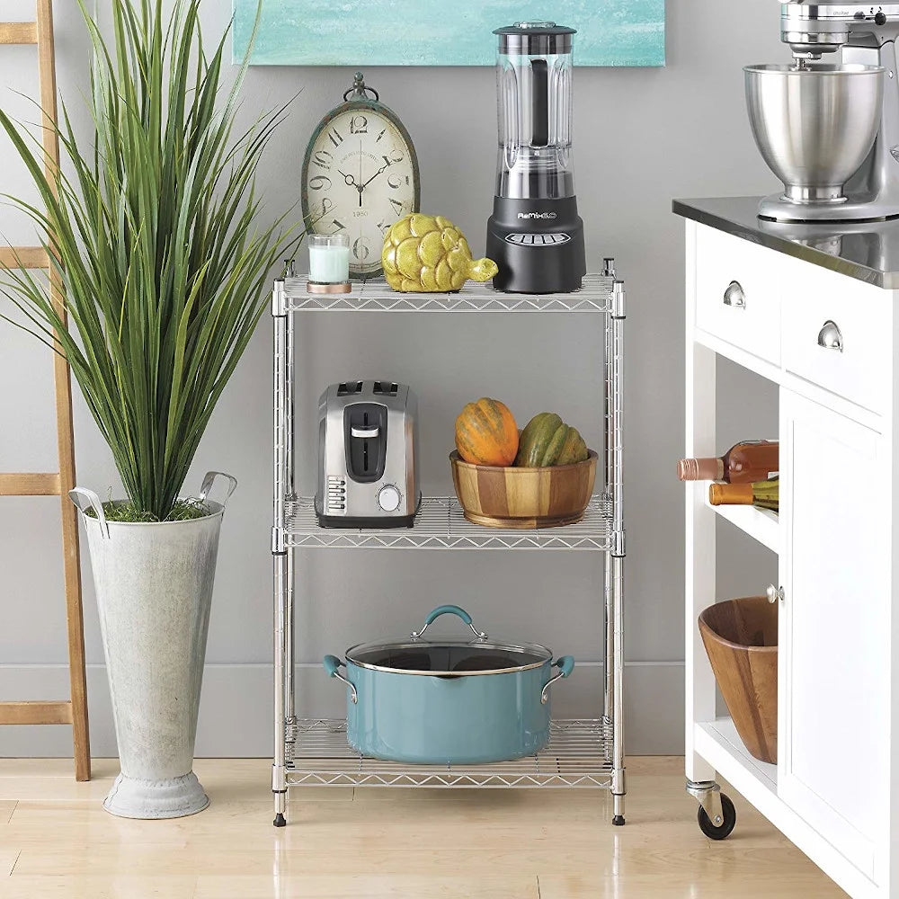 3 Tier Wire Shelving Rack Unit Storage Adjustable Metal Shelf, Capacity for 198 Lbs