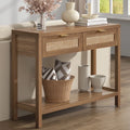 Rattan Console Table with Drawers & Open Storage Shelf