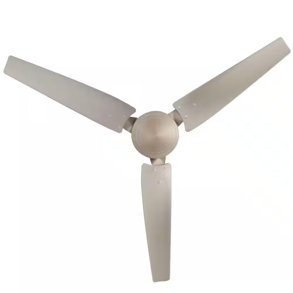 Industrial 60 In. Indoor/Outdoor Brushed Steel Ceiling Fan with Wall Control, Downrod and Powerful Reversible Motor