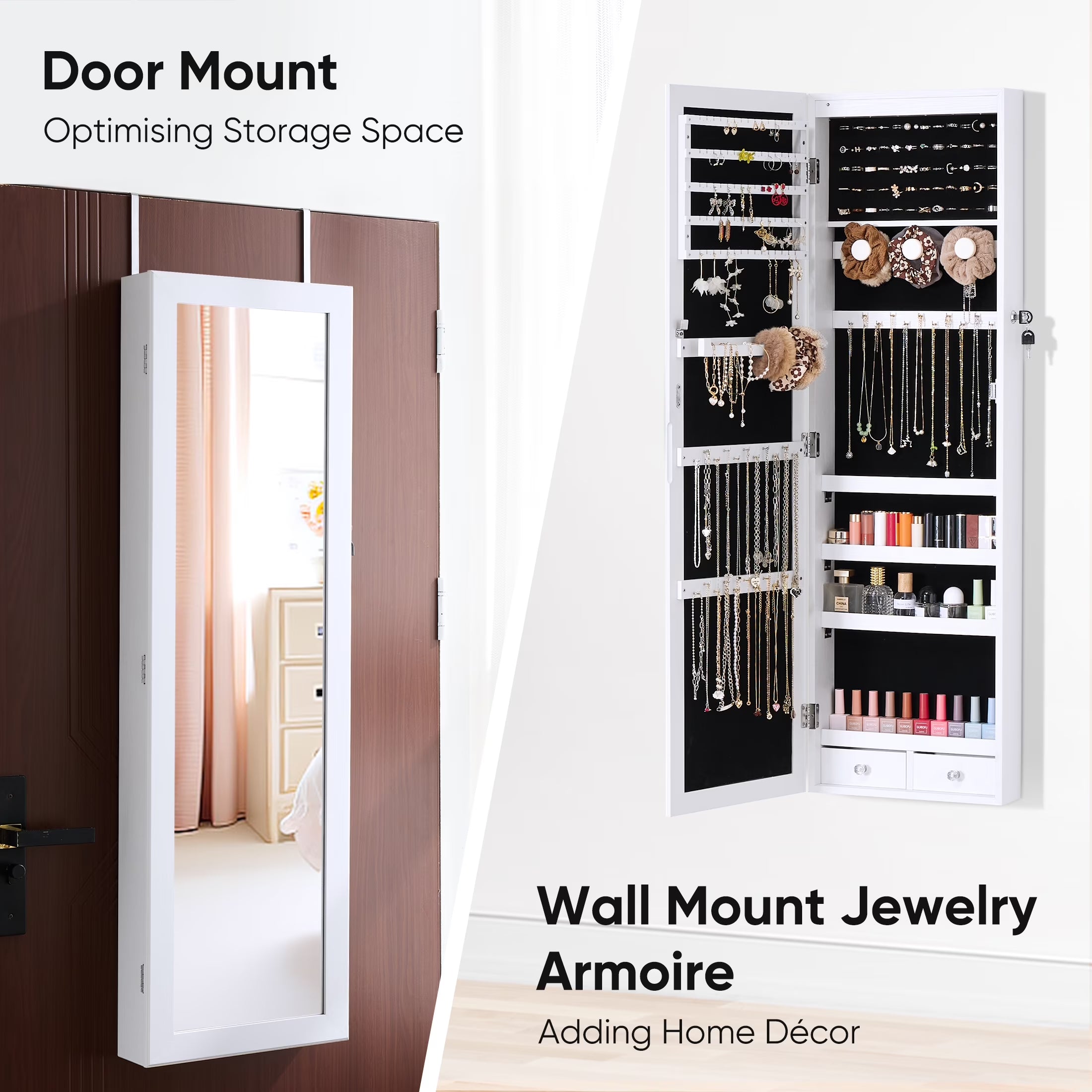 Jewelry Cabinet Mirror Full Length LED Wall Mounted Organizer
