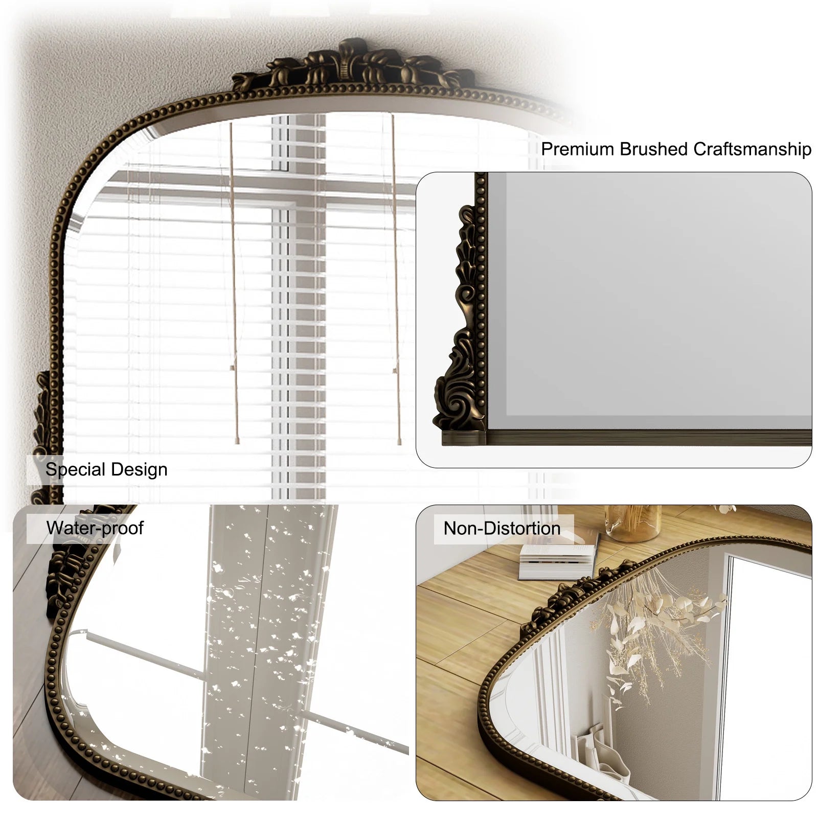 Vintage Arched Wall Mirror 36x27 Antique Bronze Decor