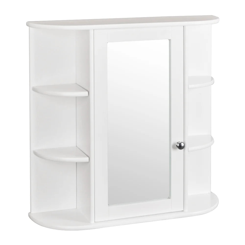 Wooden Bathroom Medicine Cabinet with Mirror Door & 8 Shelves, Wall Mounted Storage Organizer, White