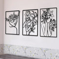 3 Pieces Metal Minimalist Abstract Woman Wall Art Line Drawing Wall Art Decor Single Line Female Home Hanging for Kitchen Bathroom Living Room