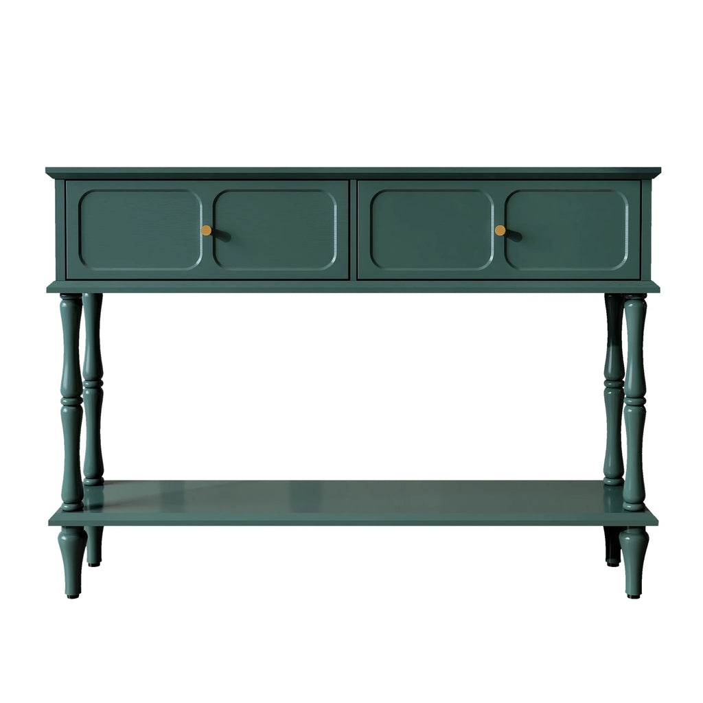 47" Mid Century Console Table, Aged Finish Entryway Table with Storage Shelf for Hallway, Green
