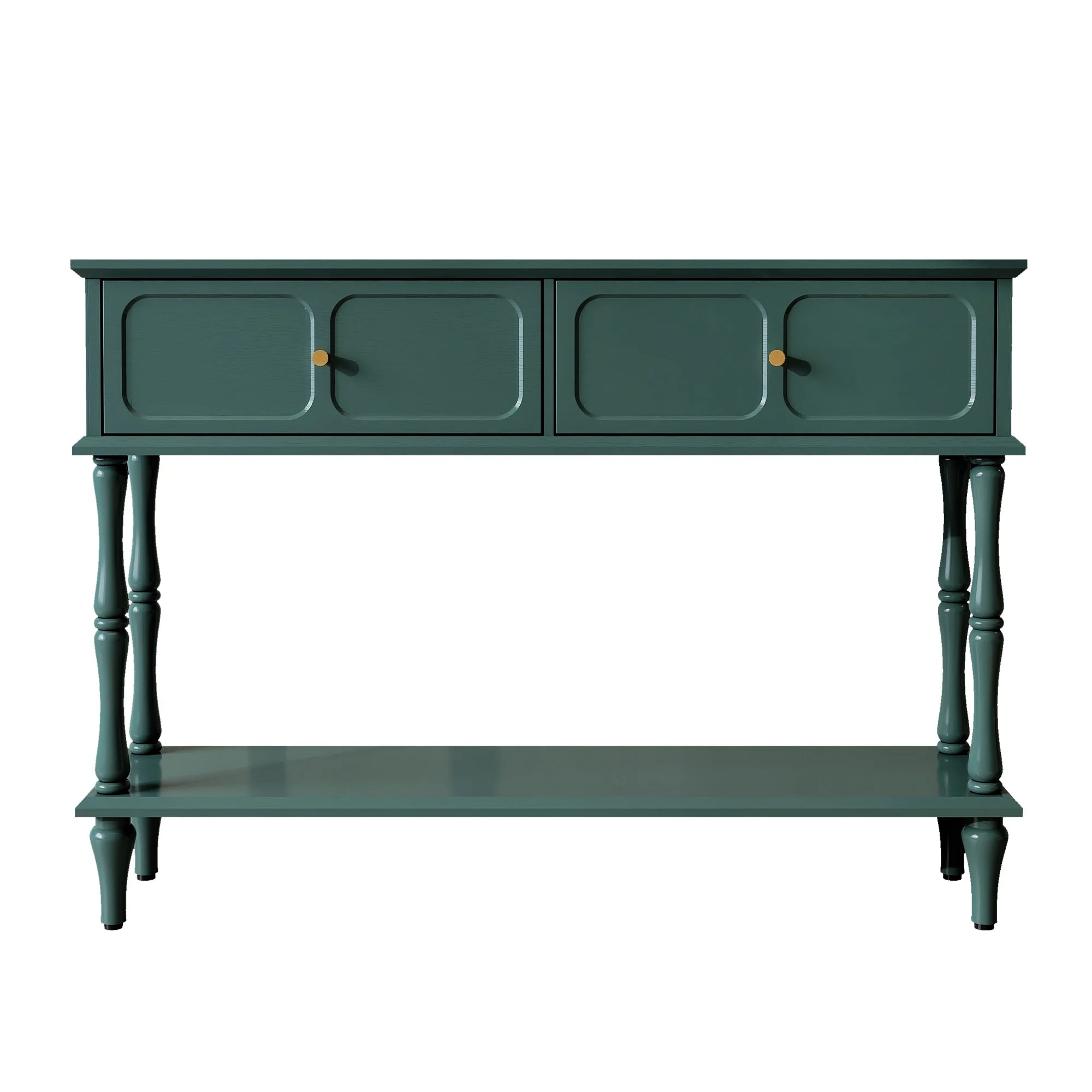 47" Mid Century Console Table, Aged Finish Entryway Table with Storage Shelf for Hallway, Green