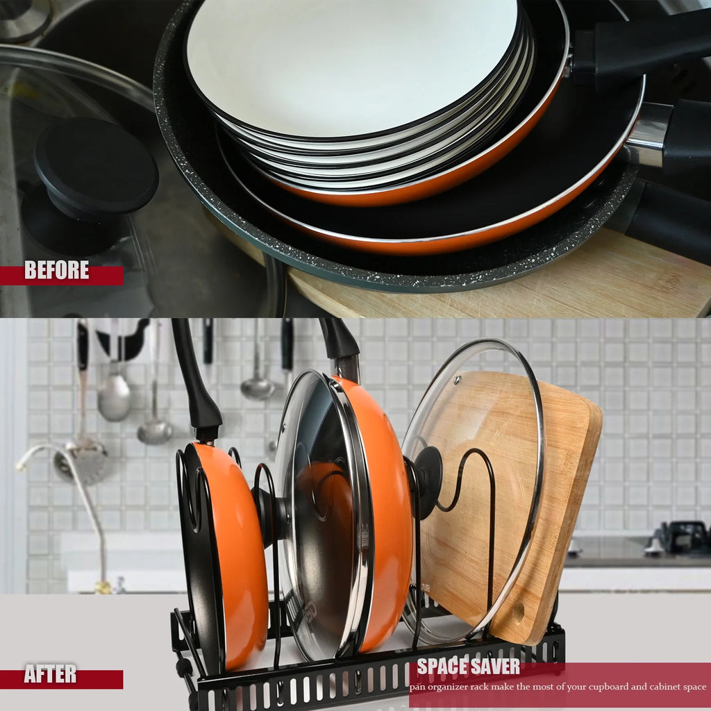 Pot Lid Organizer Rack with 10 Adjustable Compartments