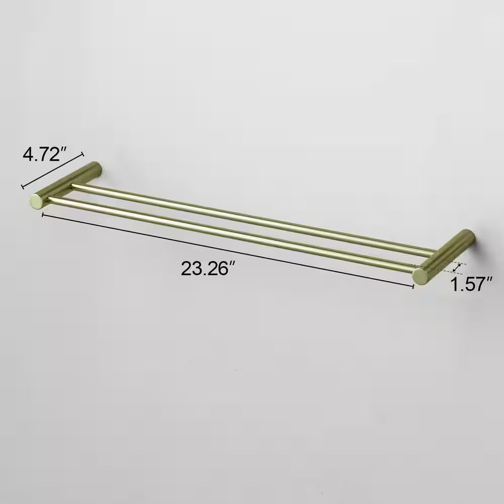 23.62-Inch Modern Wall Mounted Bathroom Towel Bar Stainless Steel Bath Accessory Double Towel Bar in Gold
