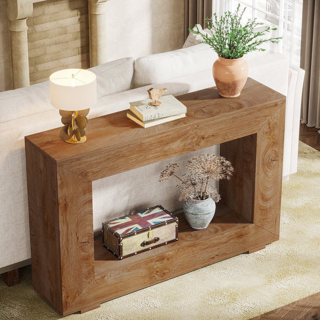 Farmhouse Console Table, 47-Inch Wood Storage Entryway Accent Table, Brown