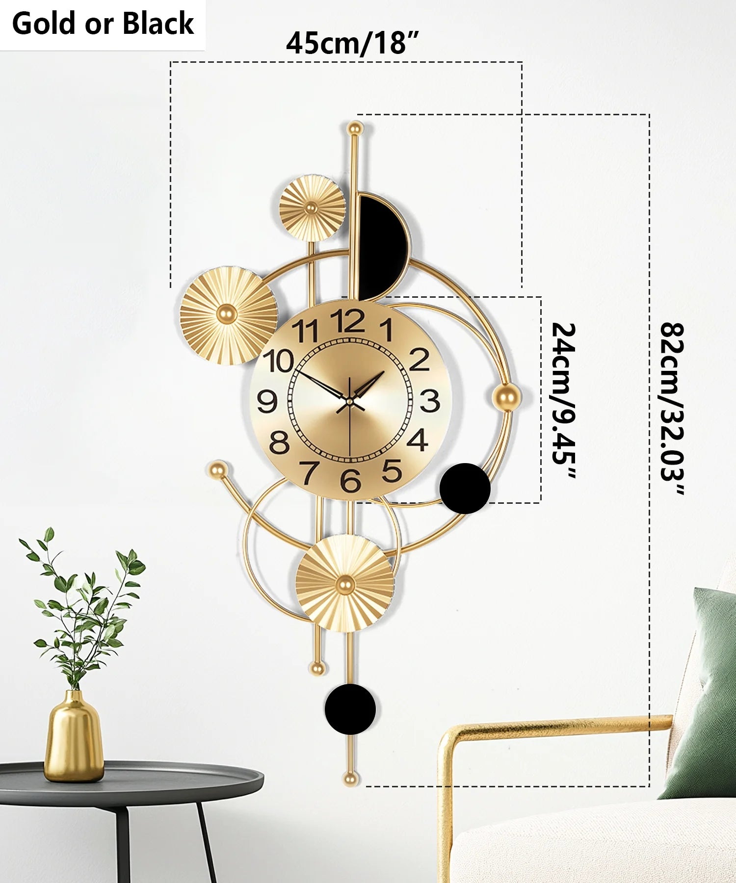 Wall Clock,Large Wall Clock,Wall Clocks for Living Room Decor Modern Silent Non-Ticking Metal Wall Art, Clock for Living Room, Kitchen, Bedroom, or Office Wall Decor (32")