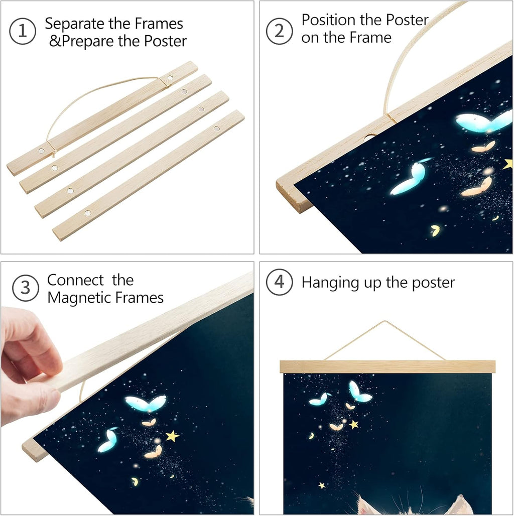 20 Inch Wide Magnetic Poster Hanger, Wood Frame for Posters, Prints, Photos, Pictures, Maps, Scrolls, Artwork - Wall Hanging