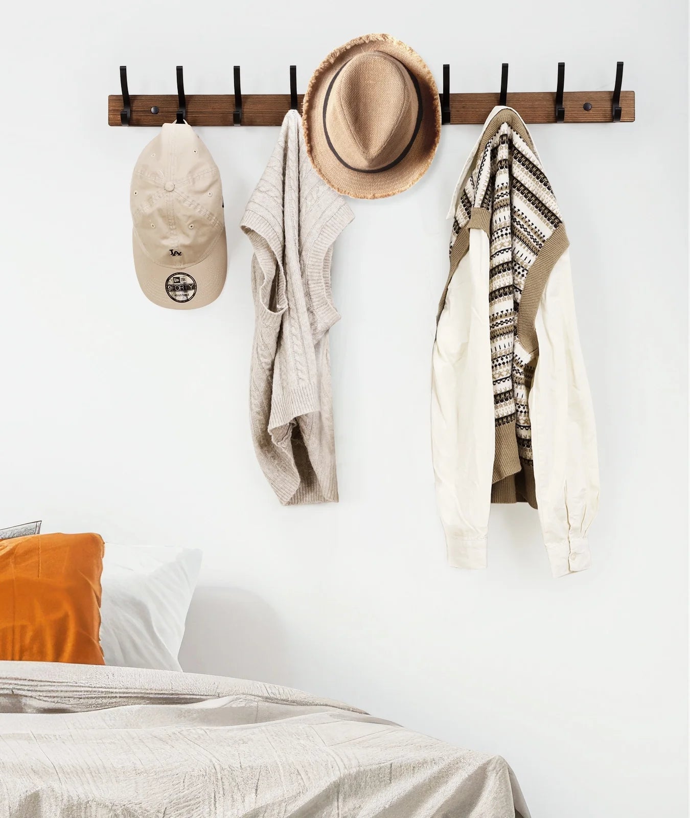 1 Pack Coat Rack Wall Mount, Wood Wall Hooks for Hanging, Wooden Coat Hooks Wall Mount, Entryway Hat Rack Wall Hanger Hooks for Hanging Coat Bag and Towel