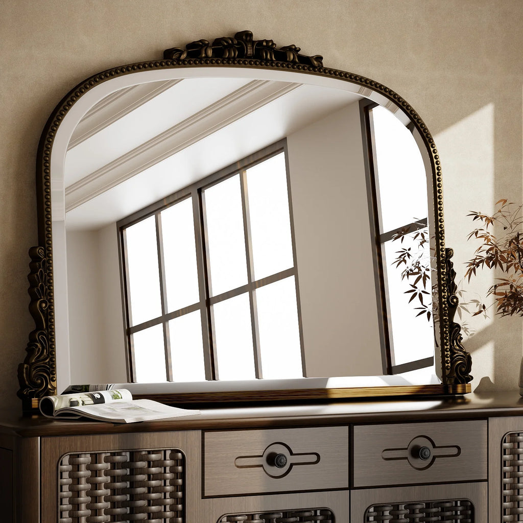 Vintage Arched Wall Mirror 36x27 Antique Bronze Decor