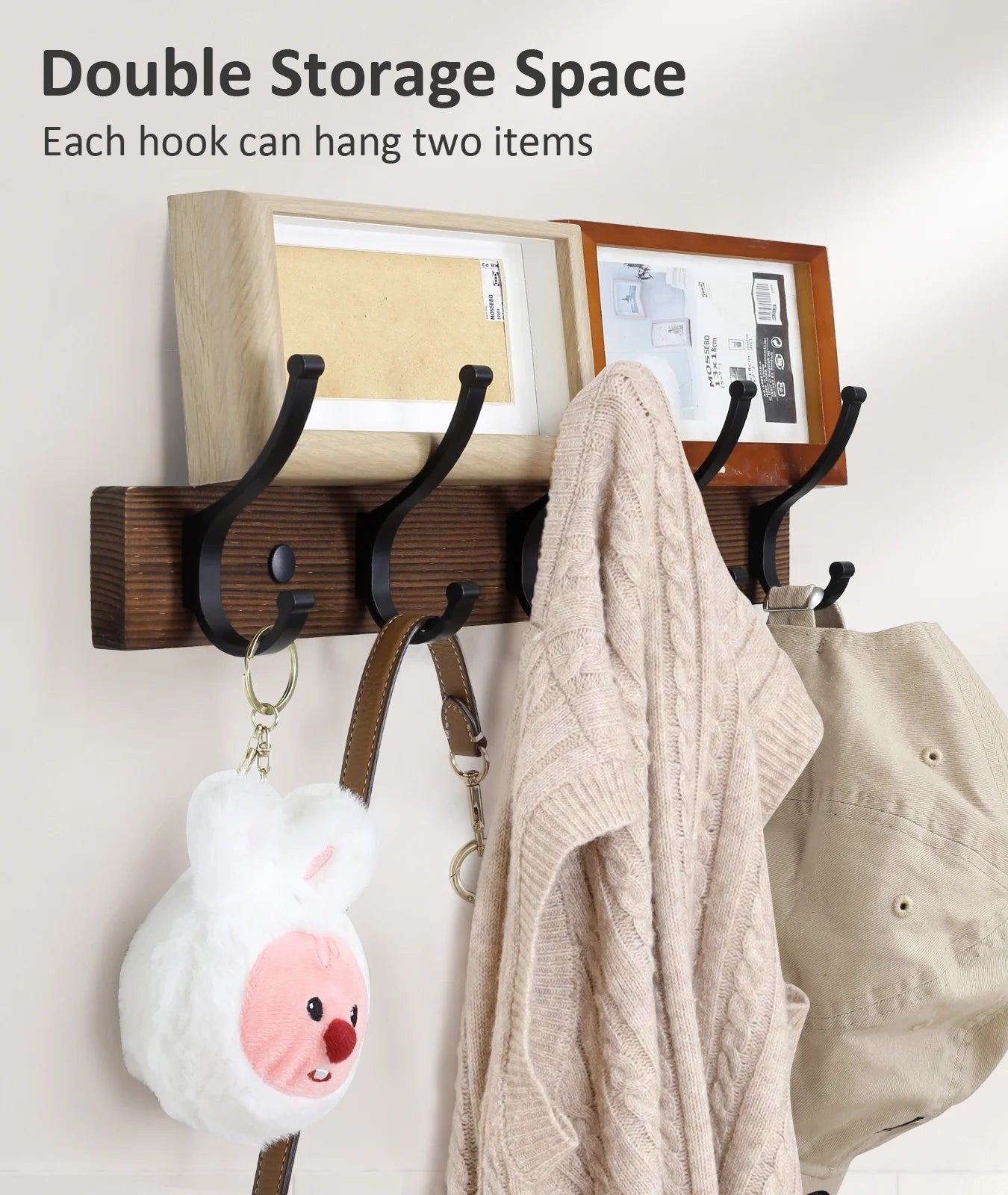 1 Pack Coat Rack Wall Mount, Wood Wall Hooks for Hanging, Wooden Coat Hooks Wall Mount, Entryway Hat Rack Wall Hanger Hooks for Hanging Coat Bag and Towel