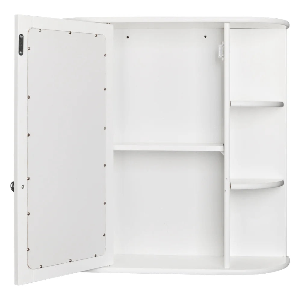 Wooden Bathroom Medicine Cabinet with Mirror Door & 8 Shelves, Wall Mounted Storage Organizer, White