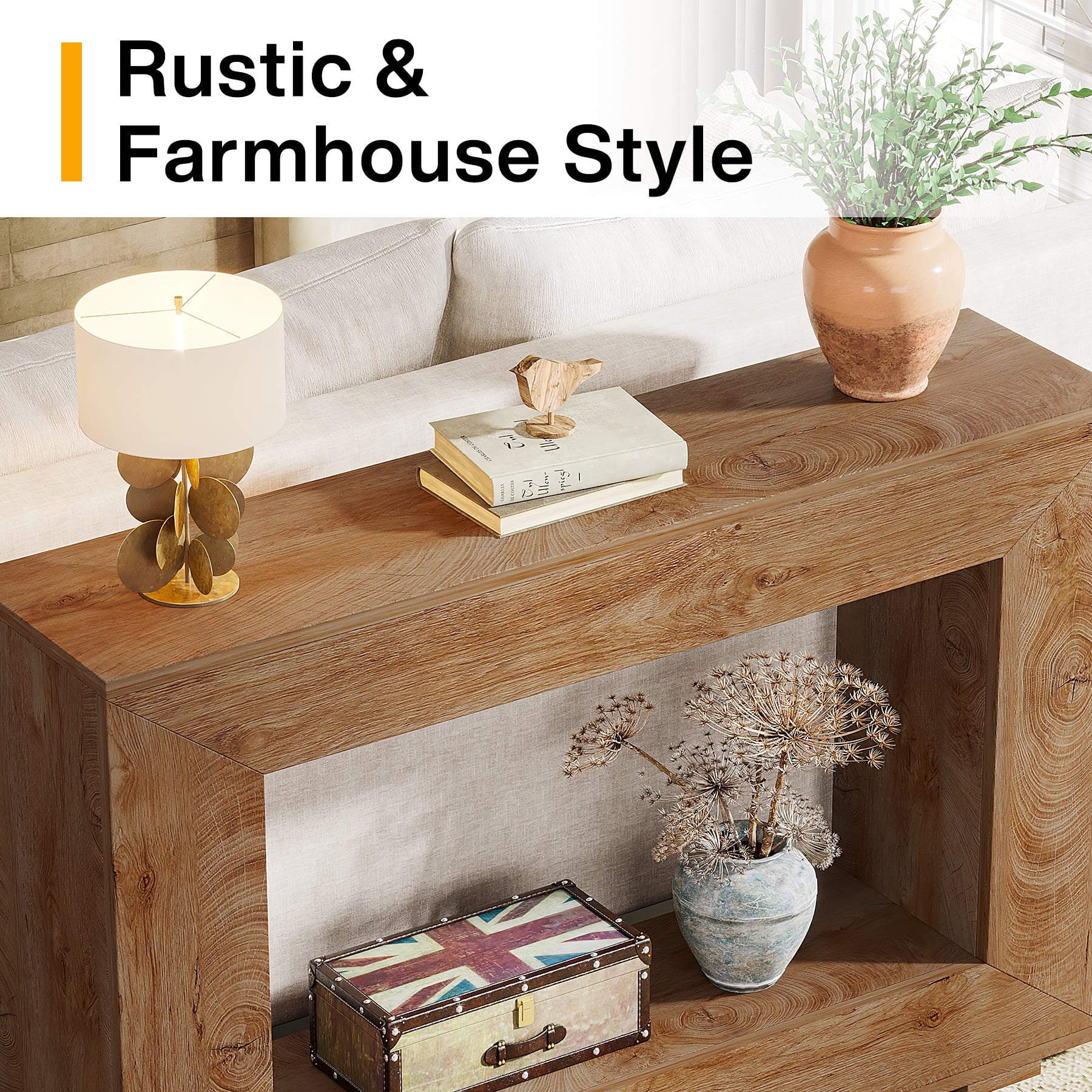 Farmhouse Console Table, 47-Inch Wood Storage Entryway Accent Table, Brown